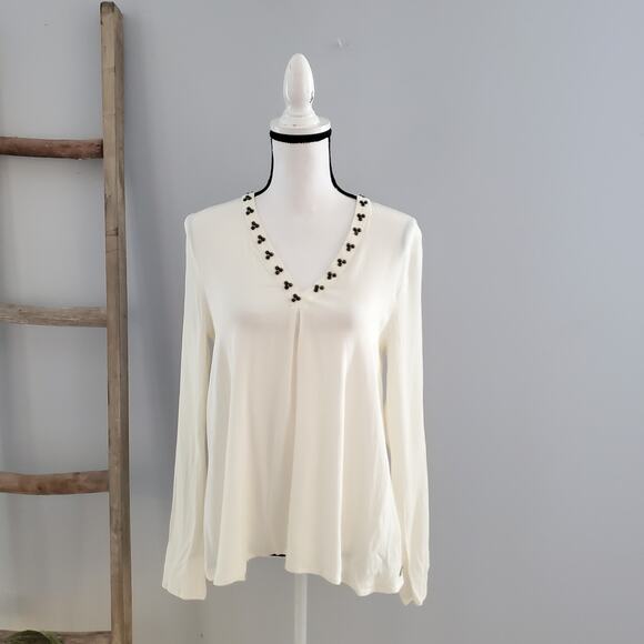 Scotch & Soda Anthropologie Vagabond Voyage Studded Long Sleeve Ivory Top 8 - Picture 1 of 10